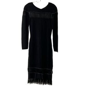 BLACK Sachin & Babi Seraphina Long Sleeve Fringe Knit Black Dress Gown S